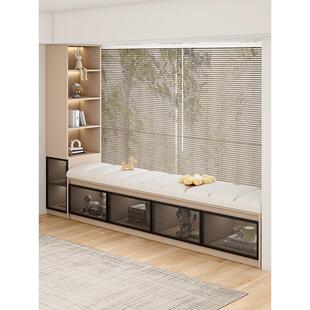 实木凸窗柜大容量储物柜垫可坐柜书架储物柜玻璃门阳台柜