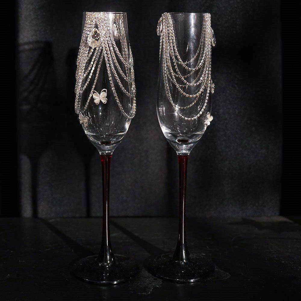 结婚敬酒杯新人香槟杯高脚杯喜字婚礼创意diy材料包鸡尾酒杯一对