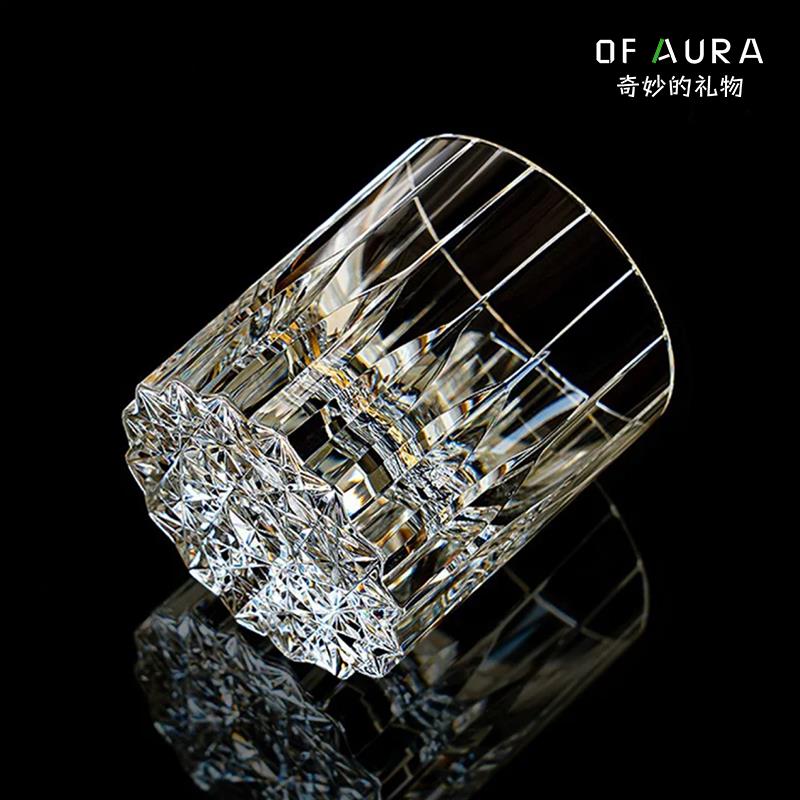 OF AURA轻奢K9星芒水晶玻璃杯江户切子手工雕刻洋酒杯威士忌酒杯