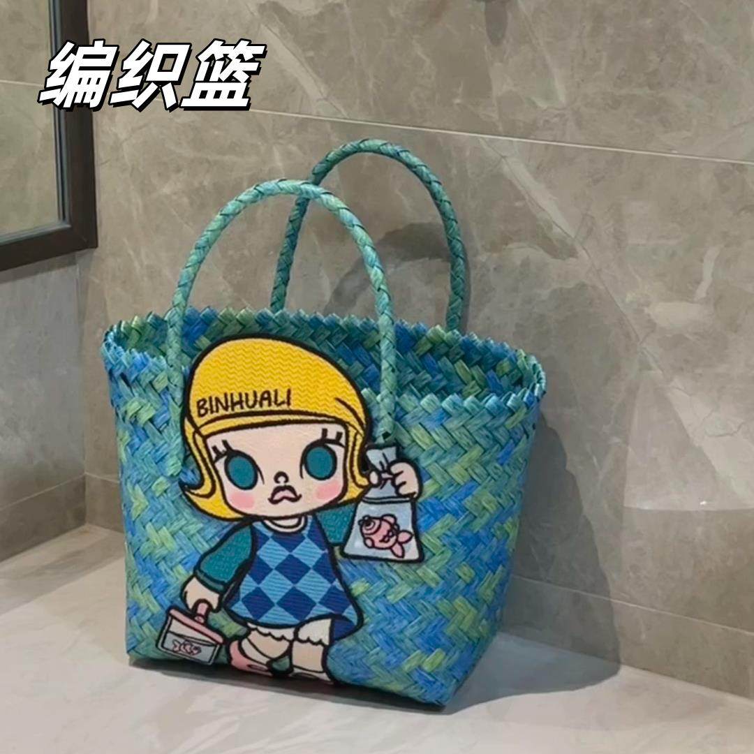 手工编织篮彩色购物甜酷菜篮子上班通勤包女士手提包手拿包妈妈包,收纳整理,购物篮,淘宝优惠券,粉丝福利购,淘宝优惠卷