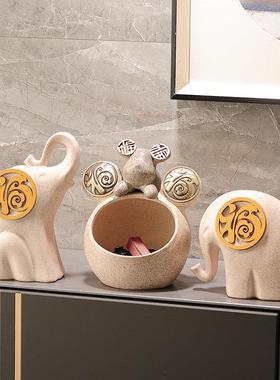 招财大象摆件一对入户进门口客厅鞋柜玄关装饰品钥匙收纳盒新中式