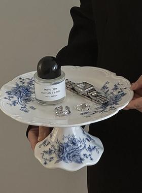 新中式高脚香薰托 托盘首饰收纳盘杂物钥匙收纳玄关客厅桌面摆件