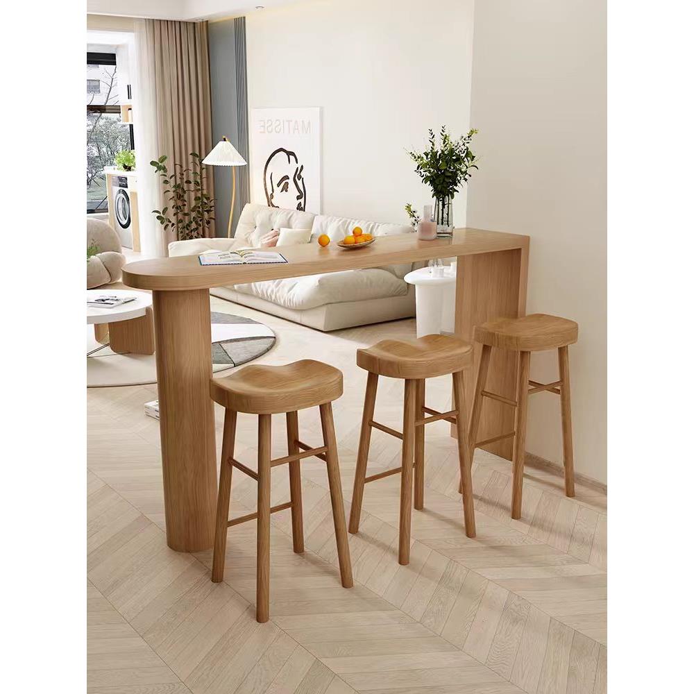 北欧实木吧台桌家用客餐厅隔断桌靠墙阳台吧台长条桌高脚桌椅组合