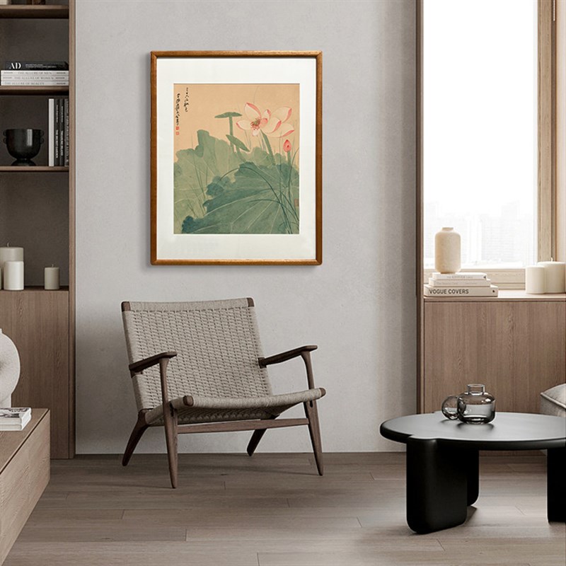 张大千荷花图 客厅卧室餐厅挂画艺术实木框宣纸国画装饰画新中式图片