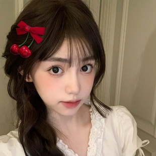 红色纹蝴蝶结樱桃发夹甜妹森女心甜美清新夹田园小香风碎发饰 韩版