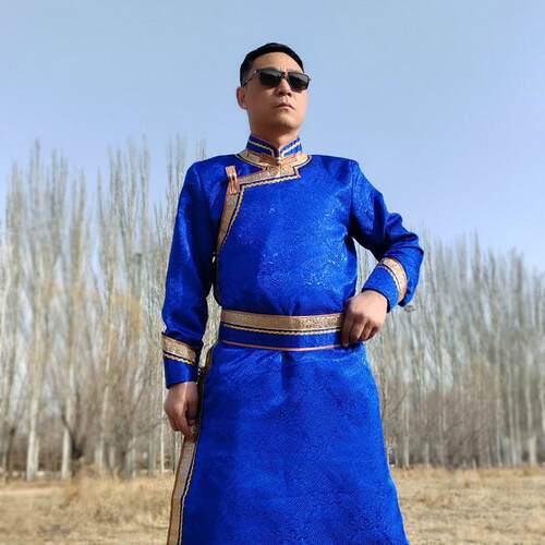 新款蒙古族服装男士少数民族服传统蒙古袍长袍舞台表X演出舞蹈服