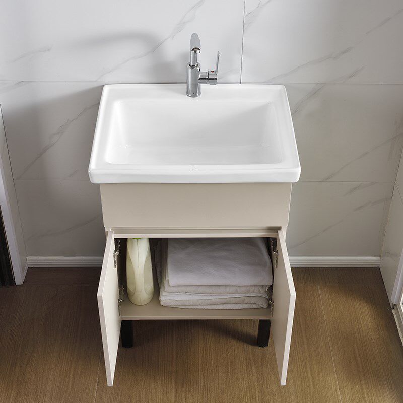 洗衣柜阳台洗柜衣池带搓板小户型单柜奶油风洗手盆陶瓷一体洗漱台