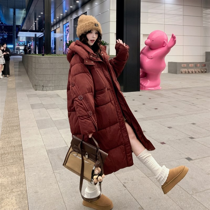 红色羽绒棉服女冬季新款中长款过膝加H厚韩系大被子保暖棉衣棉袄