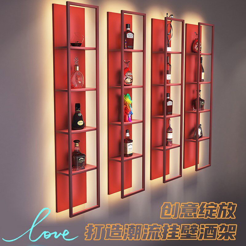 高颜值红酒架高品铁艺发光酒架展示架酒吧餐厅酒柜靠墙柱子置物架