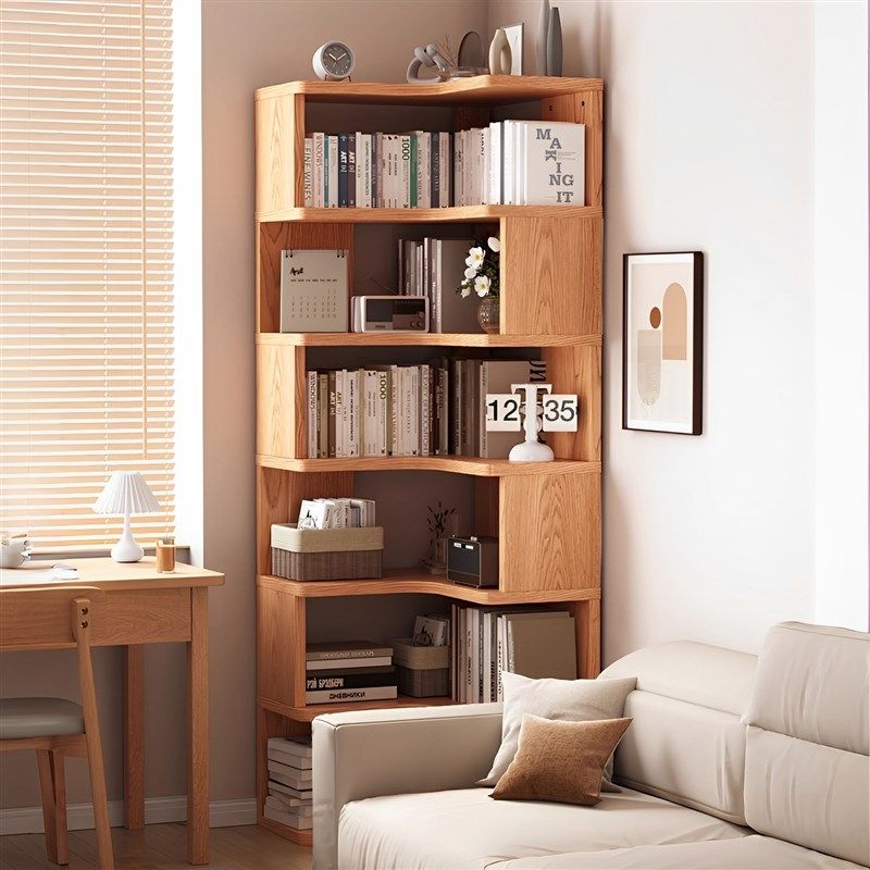 实木转角书架墙角柜拐角柜落地置物架书柜收纳柜一体靠墙三角柜子,住宅家具,书架,淘宝优惠券,粉丝福利购,淘宝优惠卷
