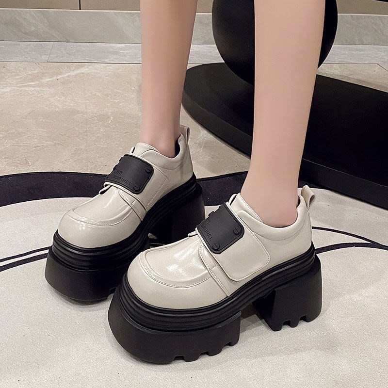 2025春新款10cm内增高女鞋厚底小个子松糕N魔术贴小皮鞋百搭乐福