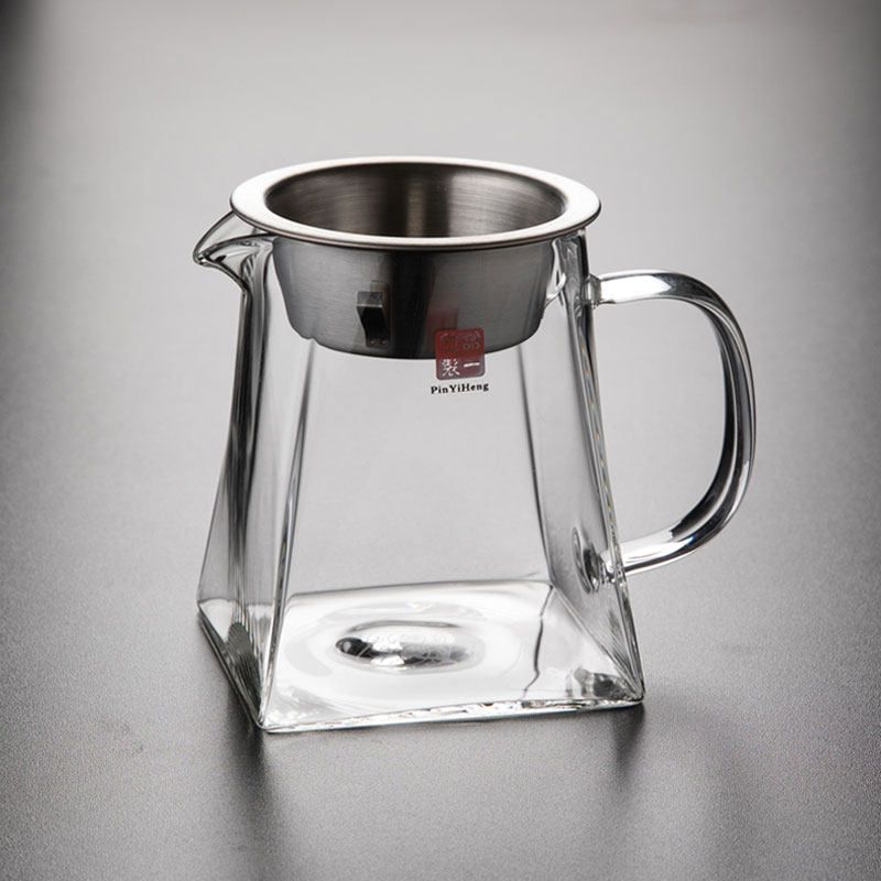 耐高温玻璃茶海公道杯带茶滤y一体高端茶具分茶器镶银公杯茶漏套