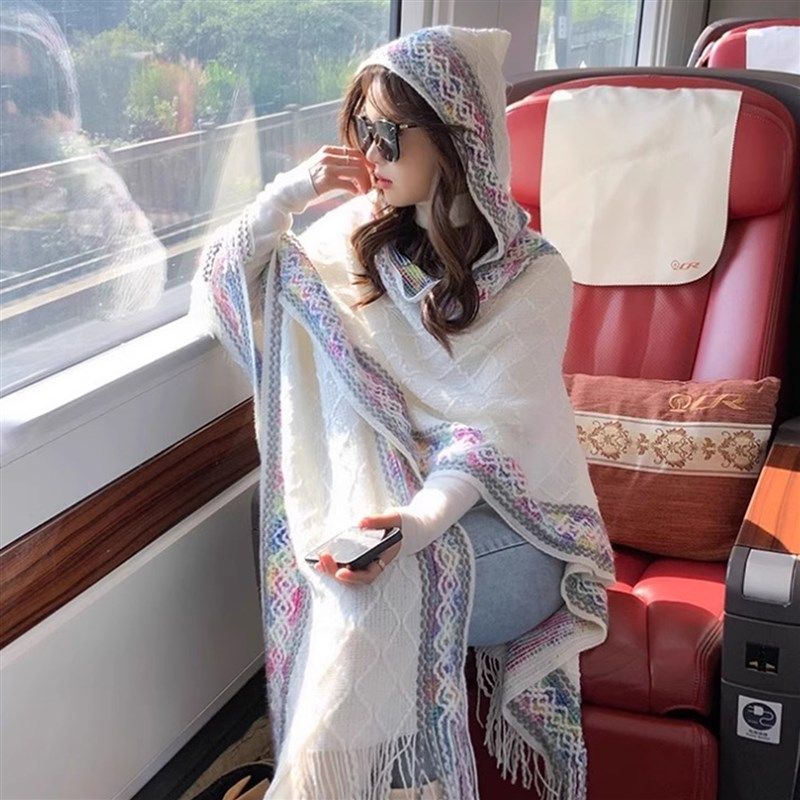 披肩外搭女夏季2025新款空调房护肩颈防风连帽罩衫斗篷民族风围巾