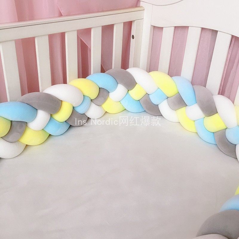 麻花辫床围婴儿床围软包 粗毛线 宝宝防撞围挡长条打结抱枕塞床缝