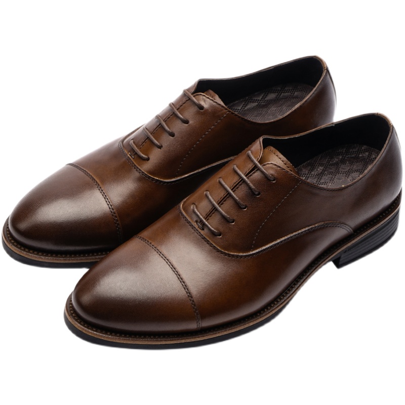 韩版圆头青年手工三接头牛津鞋英伦商务正装皮鞋男士新郎结婚鞋