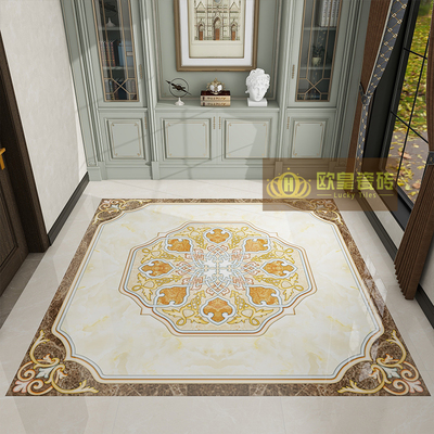 新款欧式入户进门拼花地砖800x800黄色玄关门厅客厅拼图造型瓷砖