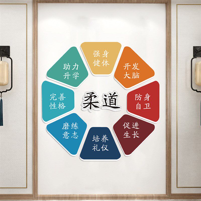 新品跆拳道文化墙贴柔道馆武馆健身房墙壁装饰纸道馆励志立体贴画