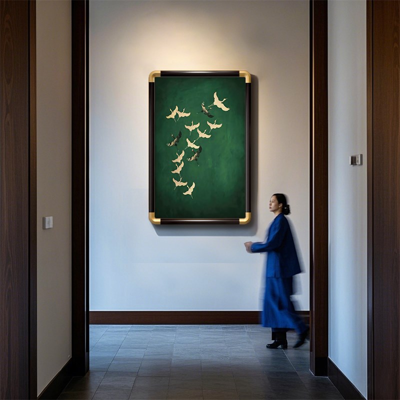 宋代美学仙鹤挂画 画中古风饭厅卧室壁画 画老I钱风客厅玄关背景