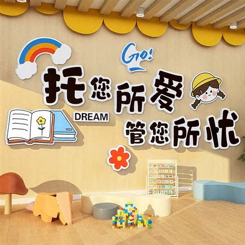 托管班墙面装饰幼儿园环创u布置培训机构前台背景中心形象文化教