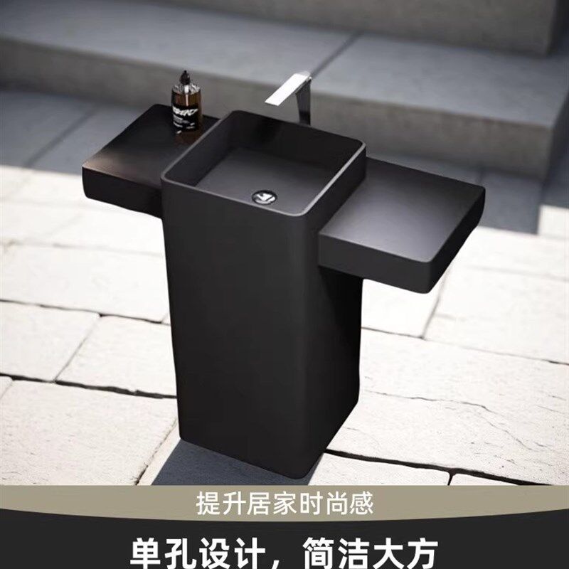 民宿立柱式洗脸盆人造石落地式台面一体盆酒店工程卫生间洗漱盆