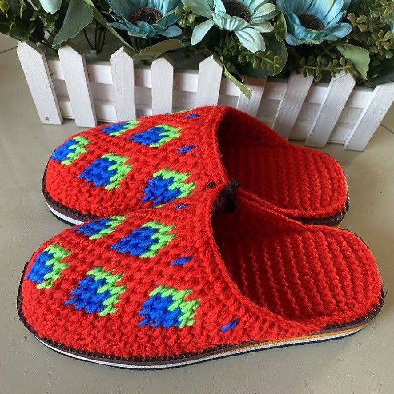 36/37码成人女手工编织居家防滑平底毛线拖鞋成品草莓成品现货冬,居家布艺,居家婚庆拖鞋,淘宝优惠券,粉丝福利购,淘宝优惠卷