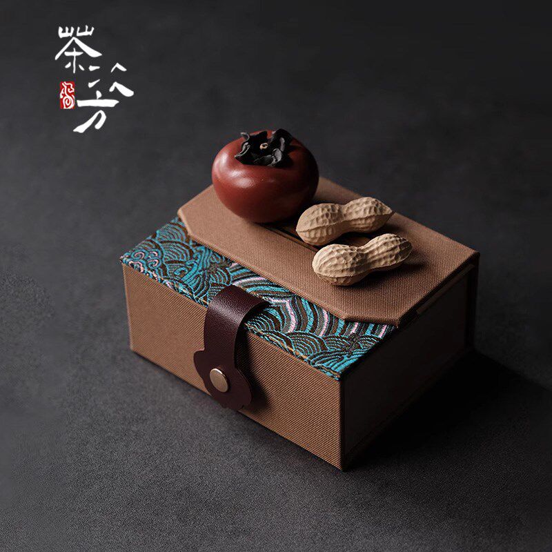 【好柿发生】紫砂柿子茶宠花生摆件好G柿成双手工仿真可养茶玩礼