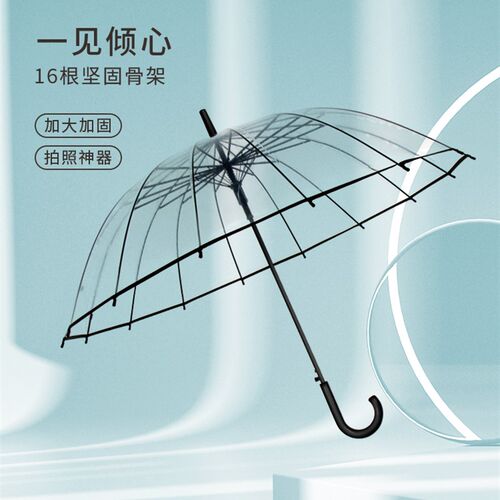 透明雨伞女生高颜值晴雨两用大号自动长柄伞白色网红抗风结实直杆