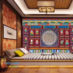 9D八宝藏族文化背景装修墙纸西A藏民族风壁画客厅装饰藏式壁纸墙