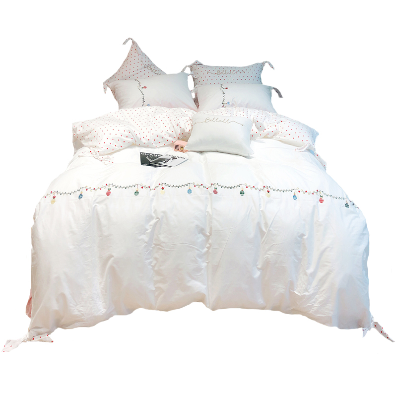 网红款公主风纯白色四件套全棉欧式刺绣床单被套1.8m床上用品