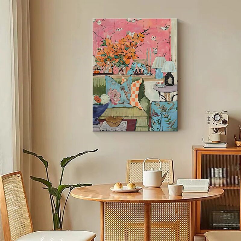 多巴胺客厅温馨装饰画奶油风小众沙发背景L壁画儿童房餐厅玄关挂