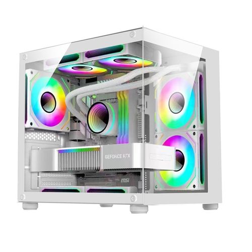 纯白海景房机箱无立柱台式电脑机箱全景侧透240水冷机箱U3非S960