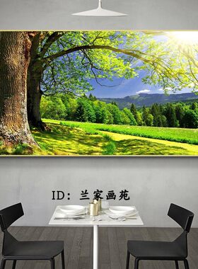 客厅沙发电视墙壁画风景树装饰画绿色大树晶瓷画花鸟森林麋鹿挂画