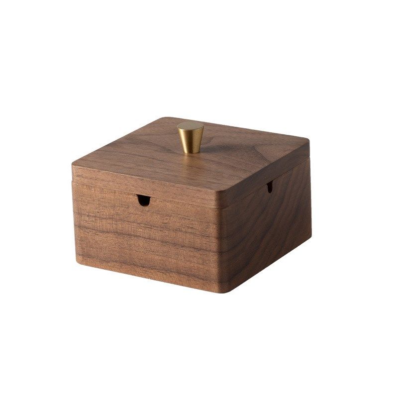 北美黑胡桃木烟灰缸家用客厅办公室带盖防灰灭烟缸高档中式风