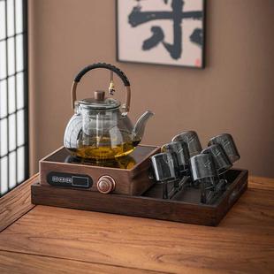 围炉煮茶家用电热炉 胡桃木电陶炉蒸茶器煮茶炉玻璃烧水茶壶套装