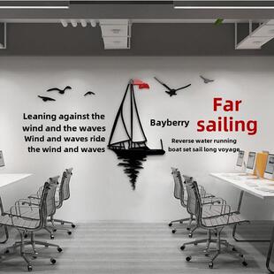企业文化办公室墙面贴装饰扬帆起航团队励志标语公司背景氛围布置