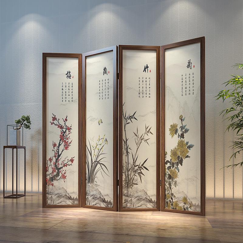 新中式实木屏风隔断可定制尺寸橡木材质折叠屏风客厅玄关用移动折