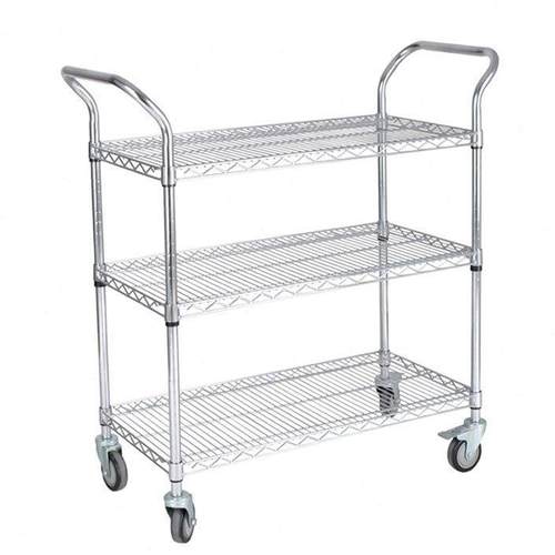 1物料手推车加厚镀铬线网小推车可移动车间周转车零部件搬运工具