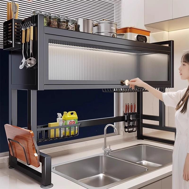 厨房水槽置物架家用碗碟收纳洗碗槽水池防尘碗柜多功能沥水碗碟架