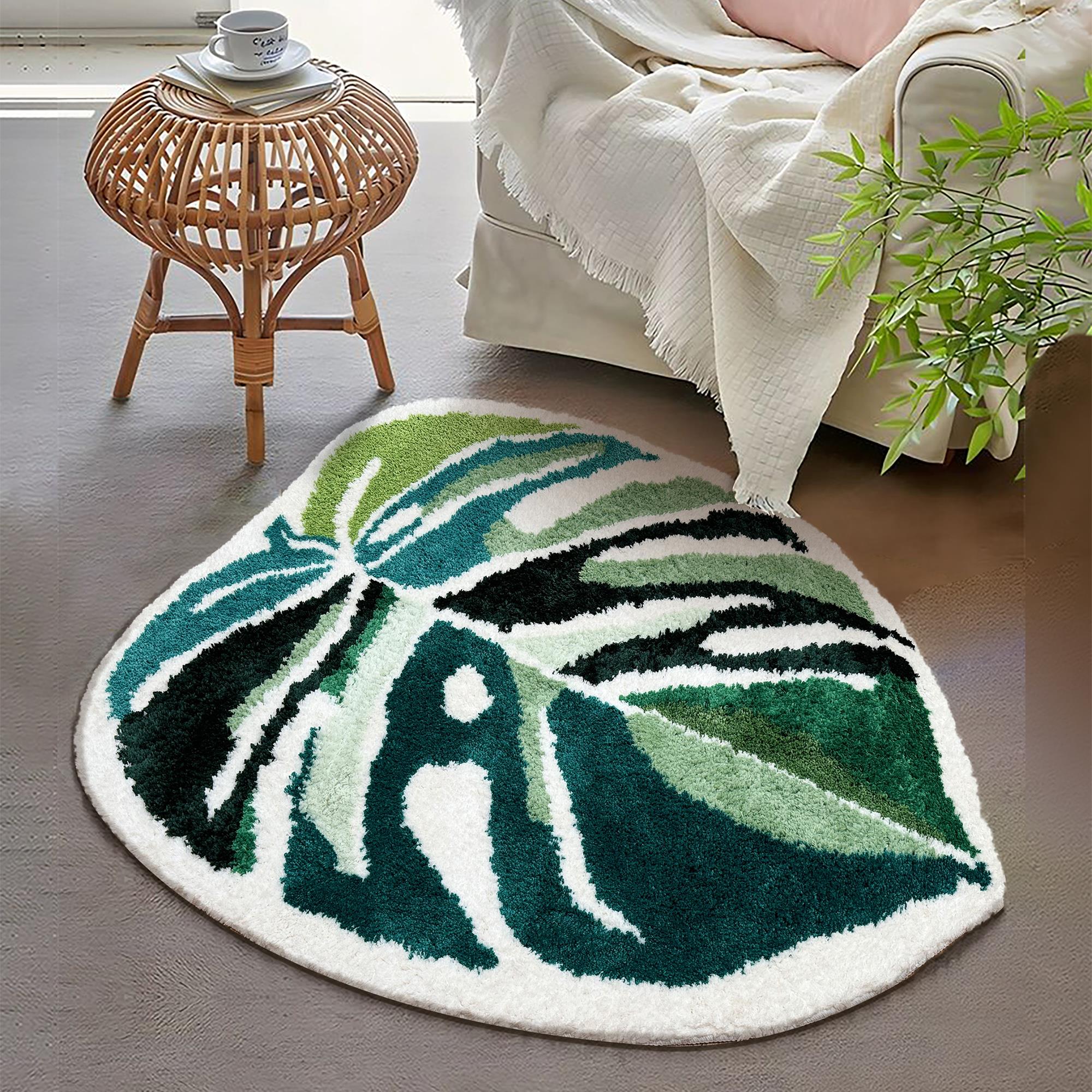 白锦龟背竹地毯客厅卧室进门地垫绿植叶子家用小清新装饰毛绒脚垫