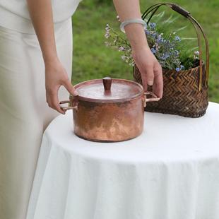 复古纯铜煲汤寿喜锅家用火锅户外炊具 手工锻打紫铜汤锅炖煮锅日式