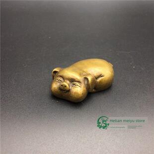 可爱的铜猪饰品实心黄铜幸运猪铜把手件微雕铜动物皮瓣口袋裤子猪