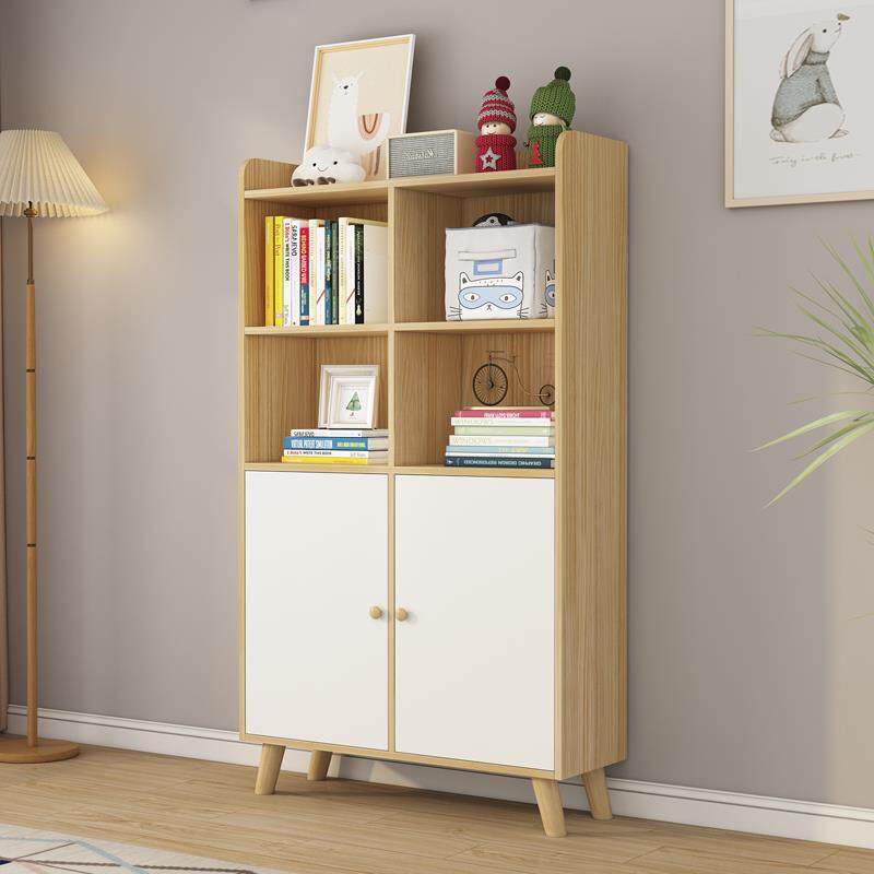 实木书架家用简约现代置物柜定制儿童简易书柜组合格子柜落地矮柜