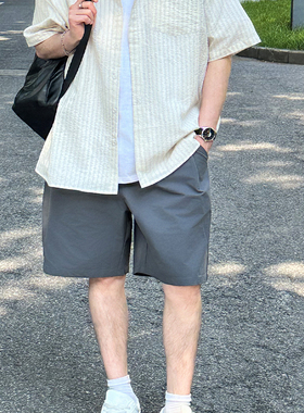 灰色速干休闲工装短裤夏季2025新款男生五分裤子宽松潮流简约纯色