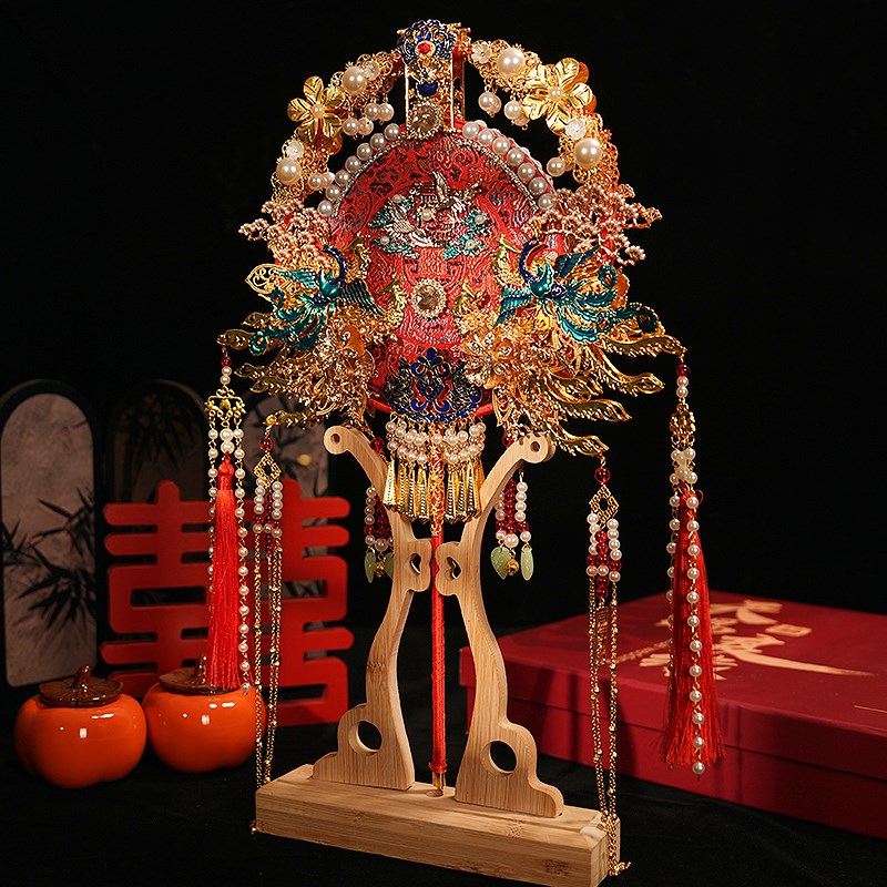 双面双色重工中式团扇新娘结婚喜扇diyK材料包手工婚礼秀禾喜扇子