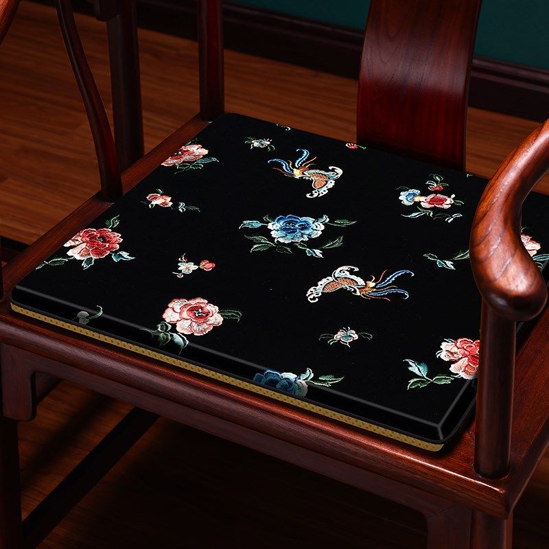 新中式椅垫红木沙发椅子坐垫实木圈椅家具座垫家用绒布刺绣茶椅垫