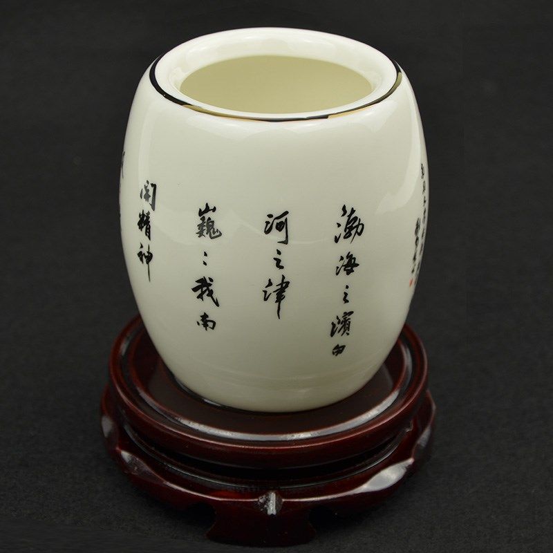 校歌款南开范曾春牛图笔筒 办公商H务摆件骨瓷新品带旋转底座