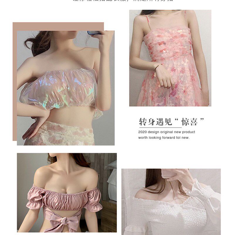 无肩带防滑内衣女聚拢小胸上托薄款无钢圈调整型文胸罩内裤一套装