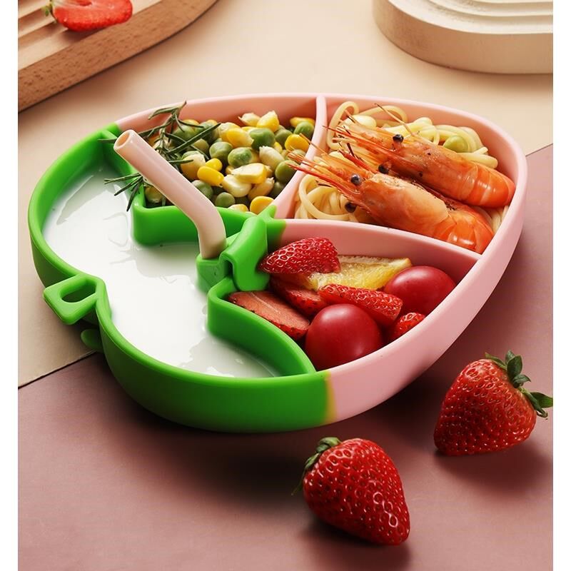 硅胶儿童餐具分格餐盘套装卡通可爱防摔幼儿园宝宝辅食碗勺子叉子