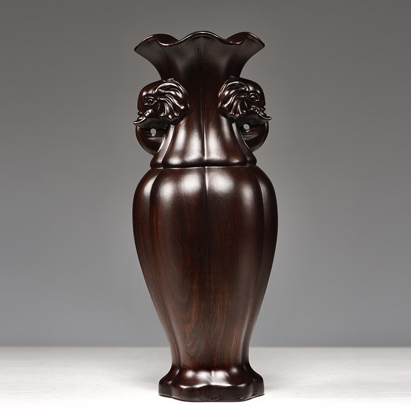 黑檀实木花瓶摆件实木质太平有象花瓶插花家居客厅装饰摆设送礼品