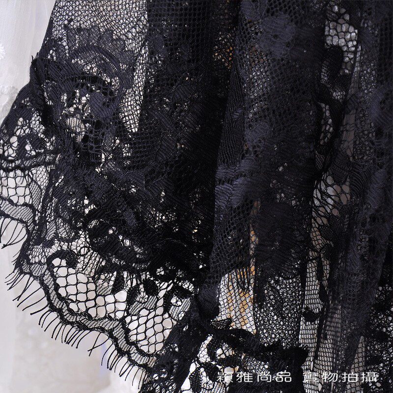 柔软淡雅百搭长条黑色女纱巾薄丝巾 镂空蕾丝围巾披肩